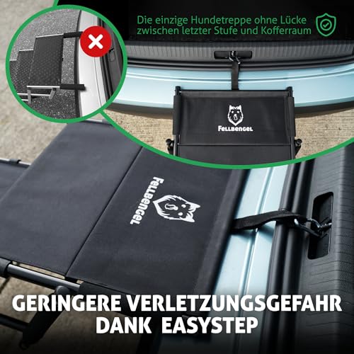 Fellbengel Hundetreppe Auto [mit einzigartiger Sicherheitsstufe] Hunderampe Auto klappbar - Einstiegshilfe Hund Auto - Hundetreppe große Hunde - Hundeleiter faltbar bis 60kg