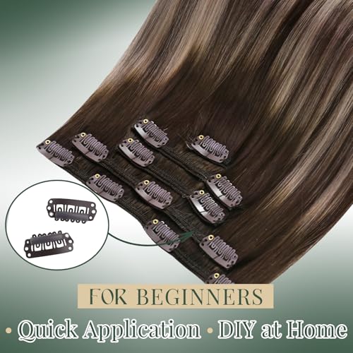Image of Ugeat Human Hair Clip in Extensions Balayage 12 Inch 5pcs 85g Softness