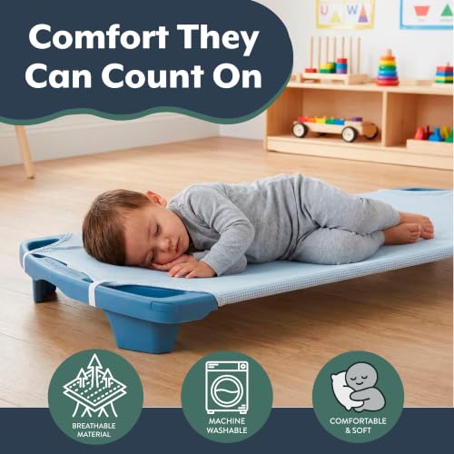 Image of Children's Factory Cot Sheets for Daycare, Gingham, Set of 5 | Standard Size 50.5 inch x 22.5 inch Cot Sheets, Machine Washable PolyCotton Blend Toddler Cot Sheets, Daycare Essentials