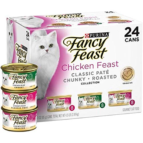 Purina Fancy Feast Classic Pate Collection Feast Adult Wet Cat Food (3 Flavor Chicken Feast Pack, (24) 3 oz. Cans)