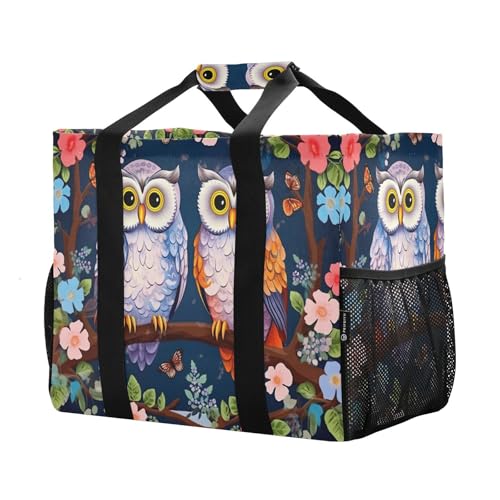 Owls on Floral Branch Large Beach Bag Waterproof Beach Tote Bags for Women Travel Gym Pool2