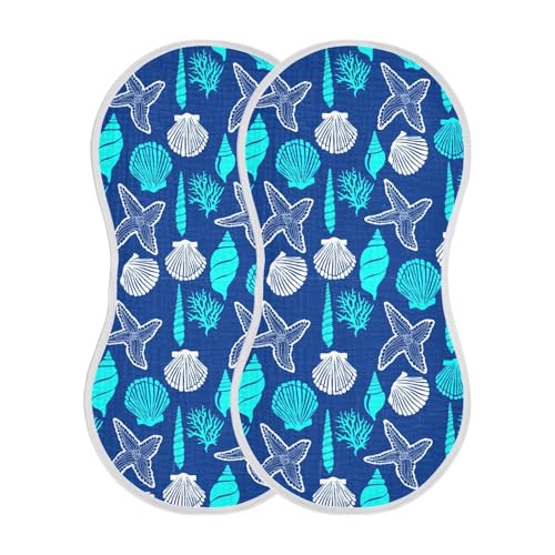 Starfish Coral Marine Blue Baby Burp Cloths Absorbent Cotton Burp Cloths Rags Burping Clothes for Babies Burp Cloth Baby Bibs Washcloths for Baby Boy Girl Wipes 22x11IN,2 Pack
