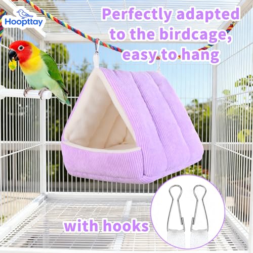 Image of Bird Bed for Cage Winter Warm Bird Bed with Soft Plush Hanging Hammock & Hut Tent, Hideaway Sleeping Nest for Budgies, Parakeets, Cockatiels (Purple, M)
