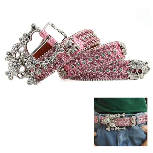 Rhinestone Belts for Women,Glittered Belt Jeans Waistband Punk Rivets Studded Belt Jeweled Skull Waistband for Street Player Club Party Wear(105Cm)2