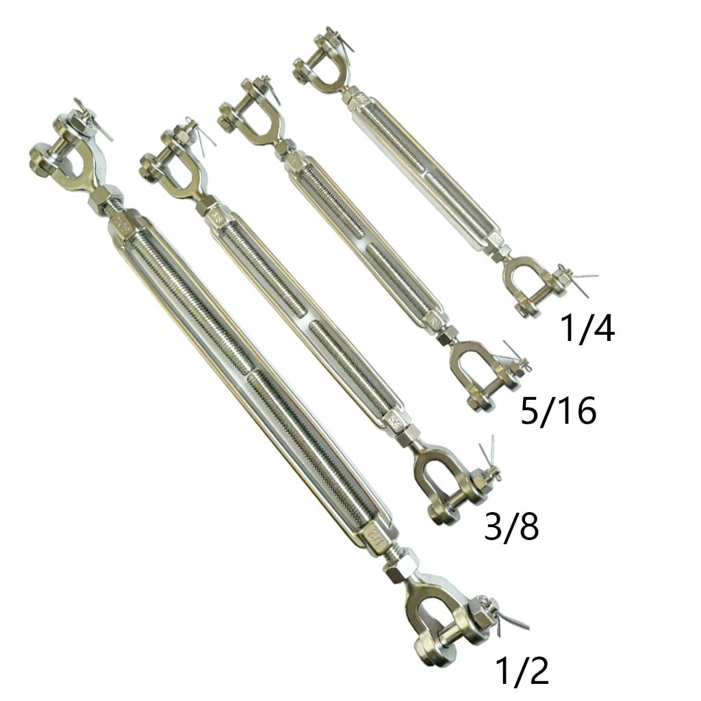Lot de 2 tendeurs en acier inoxydable 304, 5/16 M8 à corps fermé et mâchoire pour tendeur de câbles, tendeur pour voile d'ombrage, cordes à linge, guirlandes lumineuses, limite de charge de 952,5 kg