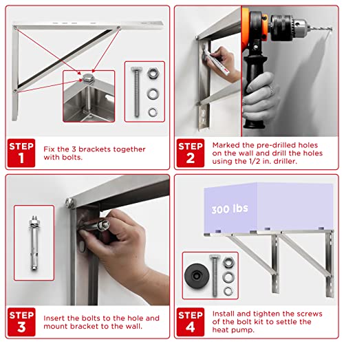 Image of TURBRO Wall Mount Stand for Mini Split Ductless Air Conditioner Heat Pump System, Sturdy Aluminum Alloy Bracket, Support Condenser up to 440 lbs (7,000-24,000 BTU), 1 Pair | Dual Cross-bars, For Mini Split Condensers