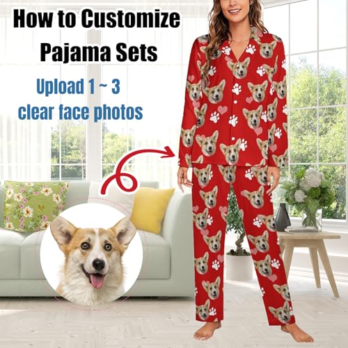 Custom Face Pajamas Set for Women Men Personalzied Photo Pjs Sets Customized Button Down Sleepwear Gift for Christmas2