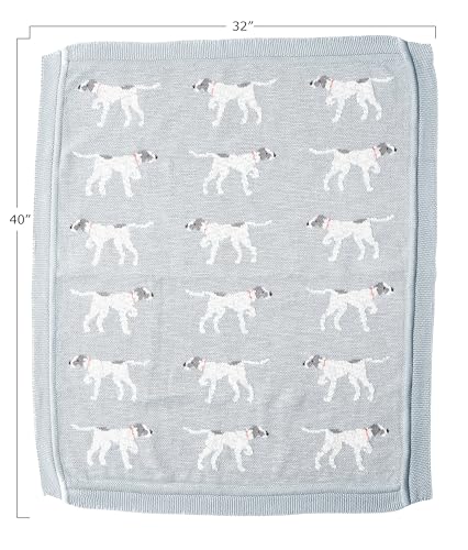 Image of Creative Co-Op DF2527 40 inch L x 32 inch W Cotton Knit Baby Dog Blanket, Blue, Small