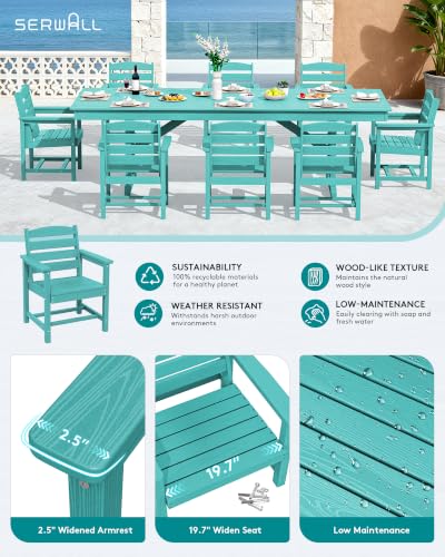 Image of SERWALL 9Pcs 84 inch HDPE Outdoor Dining Set for 8 with Armchairs,Aruba