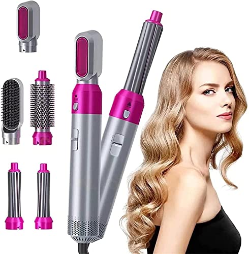 GGOO Sèche-Cheveux 5 en 1 Styliste Brosse À Air Chaud Sèche-Cheveux Électrique Peigne À Cheveux Baguette De Curling Outil Hair Blow Styler pour Les Cheveux des Femmes,d'or Cover