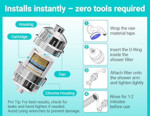 Image of 20 Stage Shower Head Filter,Revitalize Hair,Skin Nails While Purifying Water,Prevent Scale Buildup,High Output Fan Technology Softener Hard Water 99% Remove Lead,Chlorine,Fluoride and Chemicals,Chrome