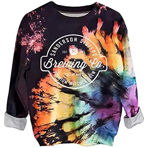 Halloween Reverse Tie Dye Rainbow Sweatshirt for Women Funny Sanderson Sisters Brewery Co Graphic Long Sleeve Pullover Tops, Multicolor, S Cover