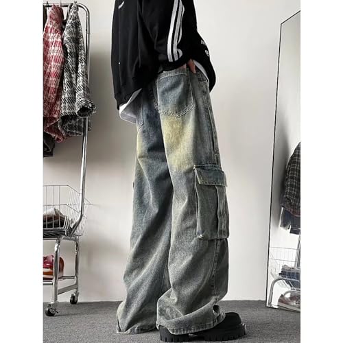 Baggy Y2K Cargo Jeans for Men Retro Distressed Wide-Leg Gothic Denim Pants Casual Fashion Streetwear Fall Clothes4