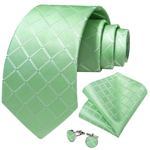 Image of DiBanGu Striped Tie Set for Men Silk Woven Plaid Necktie and Pocket Square Cufflinks Business Wedding