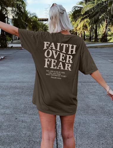 Oversized Tshirts for Women Christian Shirts Faith Over Fear Shirt Short Sleeve Jesus Tees Loose Casual Religious Tops4