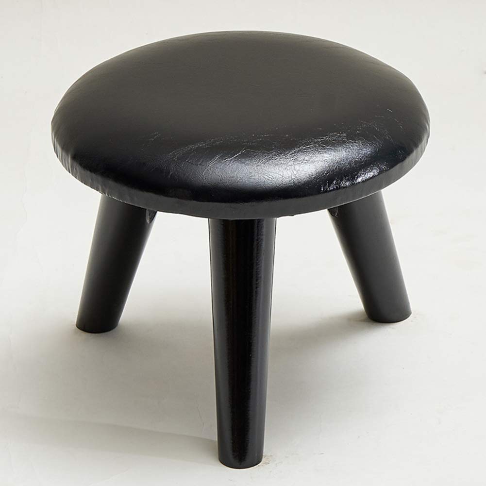 Petit banc repose-pieds rond noir tabouret bas en bois massif
