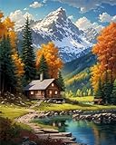 Mountain Paint By Numbers Kit For Adults Beginner Cabin Adult Paint By Number Kits On Canvas Mountain Oil Painting Kit For Beginners Adults' Paint-By-Number Kits For Gift Home Wall Decor 16x20 Inch