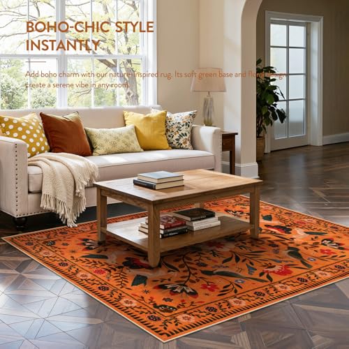 Tapete Moynesa 5x7 estilo bohemio naranja lavable miniatura 4