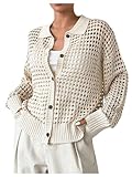 BEAUDRM Women's Hollow Out Crochet Cardigan Sweater Collar Neck Button Front Cardigan Boho Loose Fit Casual for Summer Resort Apricot Medium