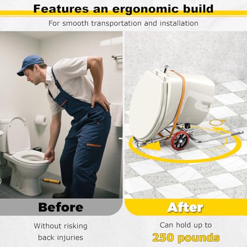 Image of Toilet Installation Jack, Stainless Steel Foldable Toilet Cart Jack with Positioning, Rubber Wheels Toilet Dolly Lift Tool for Plumbers