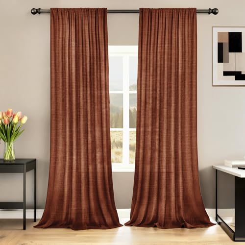 HESTIA Linen Curtains 84 Inches Long 2 Panel Set Back Tab Pocket Rustic Farmhouse Boho Drapes for...