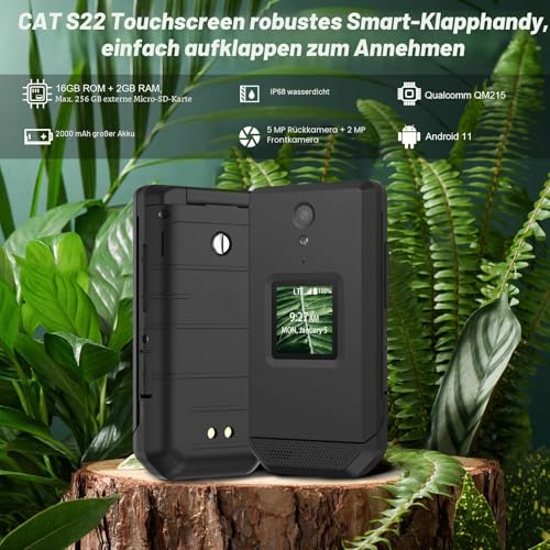 Unifone S22 Rugged Flip Phone Unlocked (16GB) 2.8" Touchscreen Smartphone Android 11, IP68 Vodootporan, 4G LTE GSM Single Sim (crna)