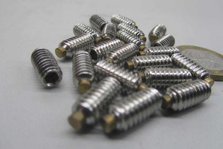18-8 Stainless Steel Brass Tip Set Screw 1/4"-20 x .500" Thread Length 20 pcs.