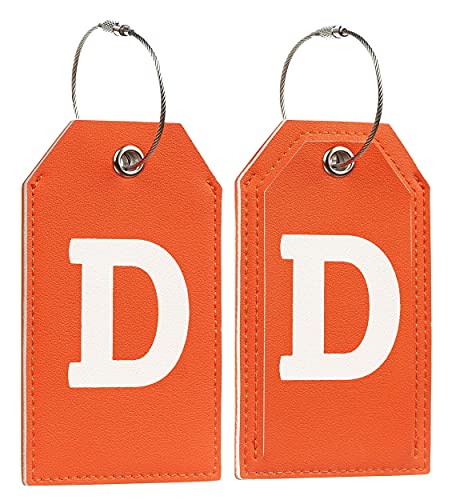 Toughergun Initial Letter Luggage Tag Leather with Full Privacy Cover and Travel Bag Tag Orange 1 pcs Set(D) - Image 3