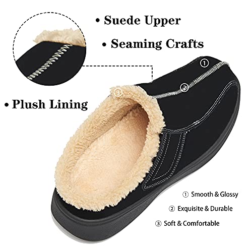 Evglow Mens Slippers Plantar Fasciitis With Arch Support Suede Leather Orthopedic Male Slippers Orthotic House Non Slip Diabetic Adjustable Indoor Outdoor Foot Pain Relief Christmas All Black Size 10 #TOP1
