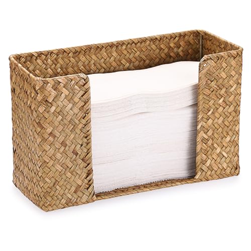 Sumnacon Folded Paper Towel Holder Wicker Countertop Paper Towels Dispenser for Bathroom Toilet Kitchen Restaurant, Farmhouse Woven Napkin Holder Organizer for Multifold C-Fold, Trifold Hand Towels