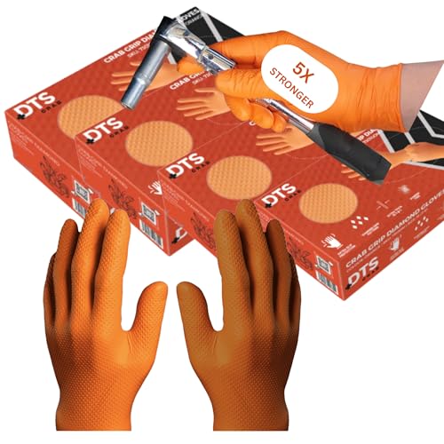 200 Heavy Duty Orange Disposable Super Strong Diamond Textured Nitrile Gloves 8.5g / 8 Mil – Powder & Latex Free, Industrial Mechanical, Automotive, Tyre Fitting, Food Prep, Cleaning & Gardening – Med