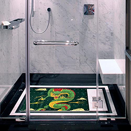 Tapis de bain pour s'asseoir : solution antidérapante douce dragon vert