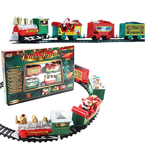 Xinfuquan Train électrique de Noël-Train Electrique Dessous de Sapin Train avec Wagon animés et Rails Train,Batterie Jouet de Train Ensemble de Train de Noël Classique