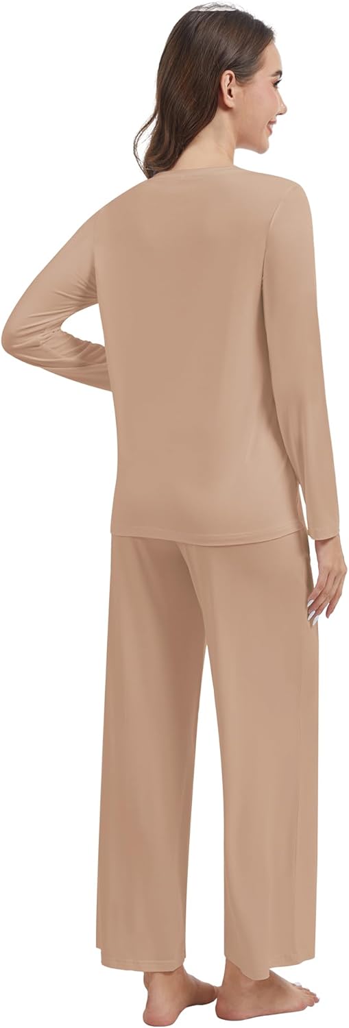 WiWi Pajama Set for Women Viscose from Bamboo Long Sleeve Top with Pants Soft Sleepwear 2 Piece Pjs Sets Loungewear S-XXL - Image 4