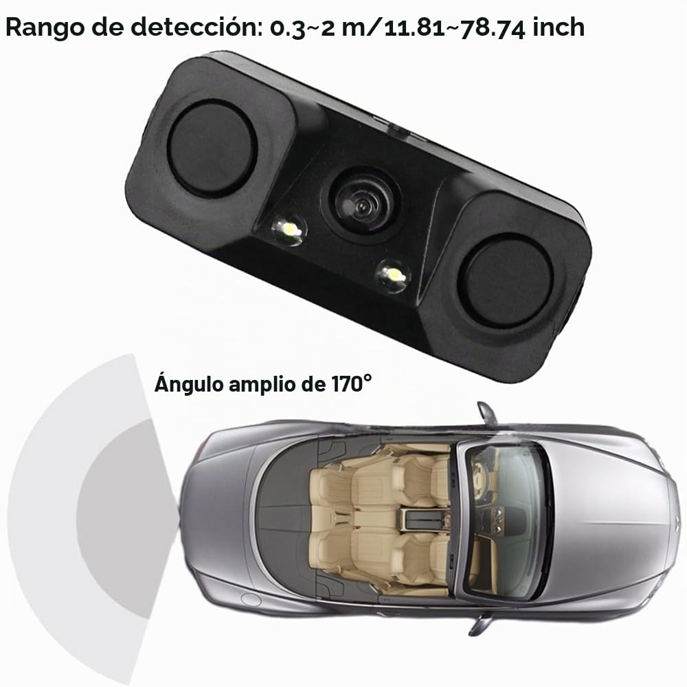 Baceyong Monitor de espejo retrovisor para coche, pantalla LCD de 4,3 pulgadas + cámara de marcha atrás con sensor de radar de estacionamiento de 170°, cámara de visión trasera + monitor de espejo