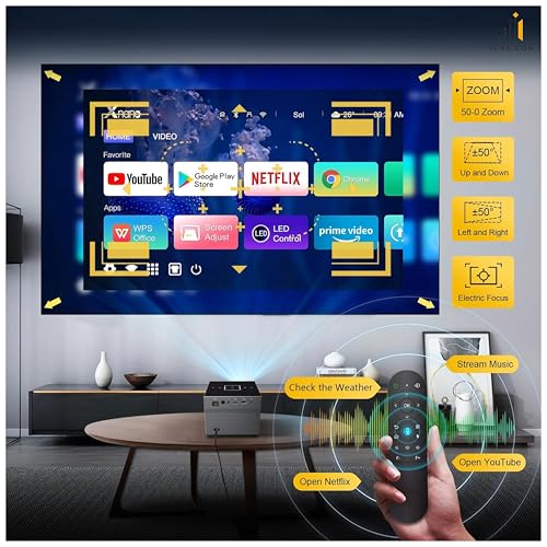 Image of XNANO Netflix Licensed 4K Projector with WiFi 6 & Bluetooth 5.0 | 300 ANSI Brightness, 8K Decode, Dolby Audio, Electric Focus, 4D /4P Keystone, RGB Lights | Home & Outdoor Smart Projector