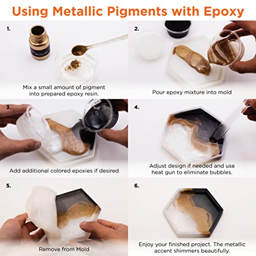 Rolio - Metallic Pigment Powder - 7 Jars/ 20ml, Metallic Mica Powder for Epoxy Resin, Paint, Nail Art, Slime, Tumblers, Polymer Clay and Other Crafts