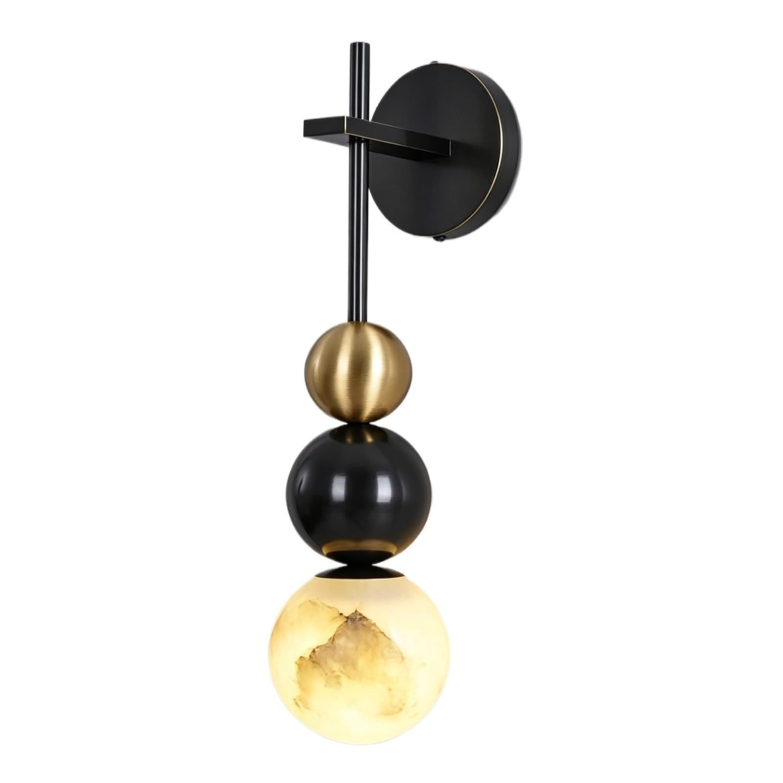 LUOYAOB Alabaster Wall Sconce Marble Globe Lamp Black Base Brass Light