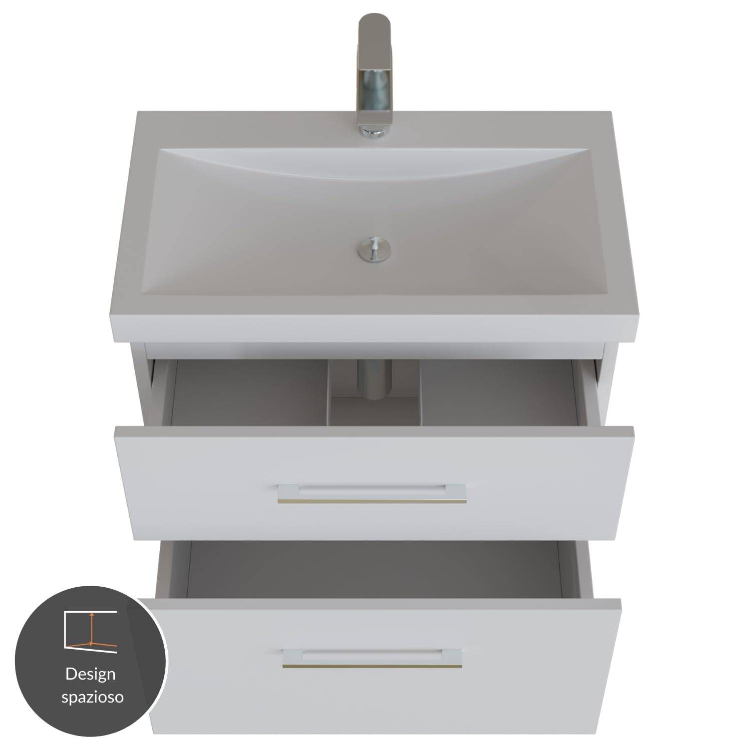 Planetmöbel Set di mobili da bagno lavabo con mobiletto 63 x 60 x 36,5 cm, mobile lavabo moderno per bagno e WC ospiti, bianco