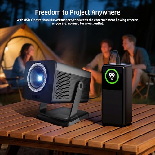 Image of HP Short Throw Smart Mini Projector with Official Licensed Apps | 4K Supports, Voice Control, Auto Keystone, WiFi and Bluetooth, Portable for Bedroom, Home Theater and Outdoor Movies