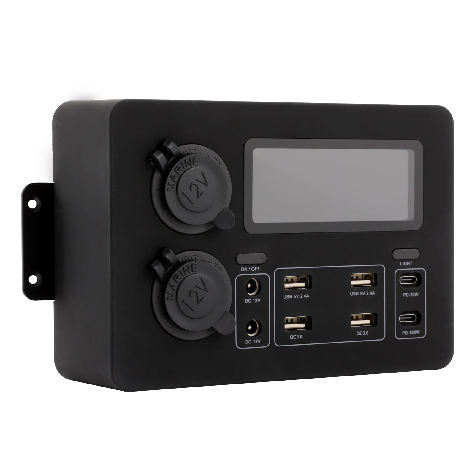 Power Box wielofunkcyjny z portami USB QC3.0 i PD, wyświetlaczem LED, zabezpieczeniem przed przeciążeniem, przenośny, do kampera, samochodu, łodzi i na zewnątrz