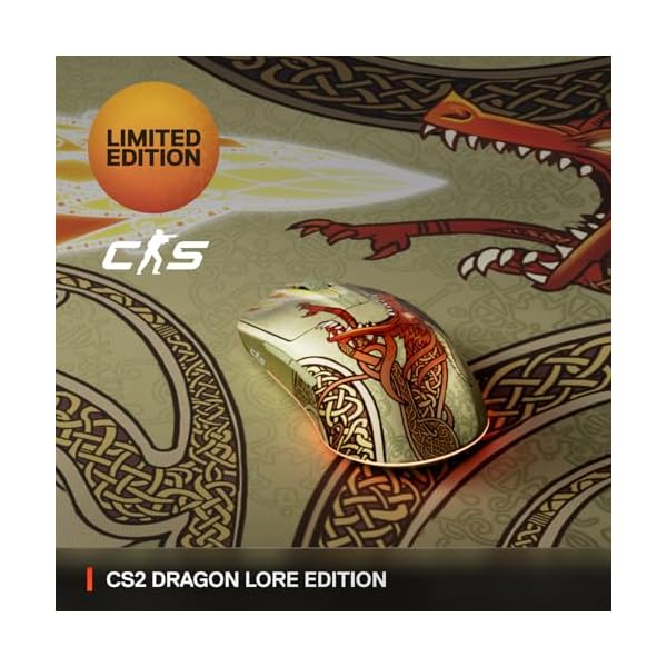 SteelSeries Mouse inalámbrico para juegos CS2 Dragon Lore Edition - Counter-Strike - 2.4GHz y Bluetooth - Sensor óptico TrueMove Air de 18 K DPI - Batería de hasta 200 HR - Durabilidad de clic de - Imagen 3