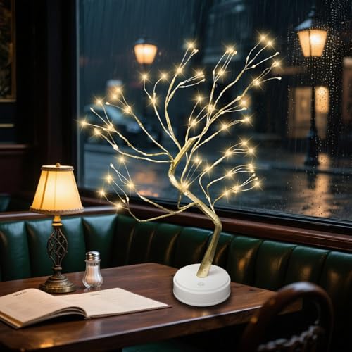 vicktree 108 LED Tabletop Bonsai Tree Light with Remote 8 Modes 20 Warm White Artificial Fairy Light Tree Battery/USB Operated Twinkling Tree Lamp for Christmas Wedding Home Decoration