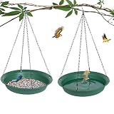 VUWEZ Hanging Bird Feeder & BirdBath for Outdoors, Wild Bird Feeders Tray, Hanging Birdbaths Trays for Outside, Cardinal, Blue Jay, Crow, Birdfeeders Outside (16", 1 Pcs with Hole & 1 Pcs No Hole)