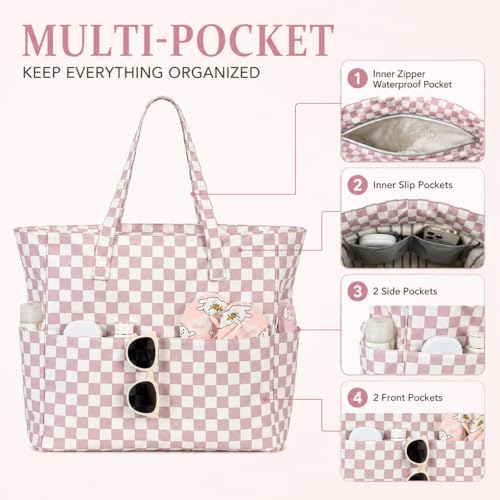 Image of LEDAOU Large Beach Bag Women Waterproof Sandproof Zipper Beach Tote Pool Bag for Swim Gym Grocery Travel with Wet Pocket