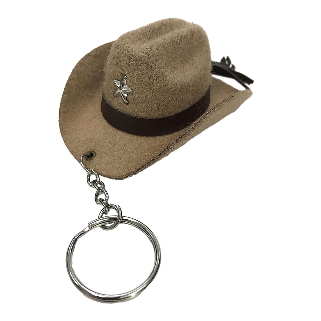 Kinspon Unisex Khaki Stylish Western Cowboy Hat Keychain Pendant Practical Leather Keyrings Portable Bag Key Chain Decoration For Women