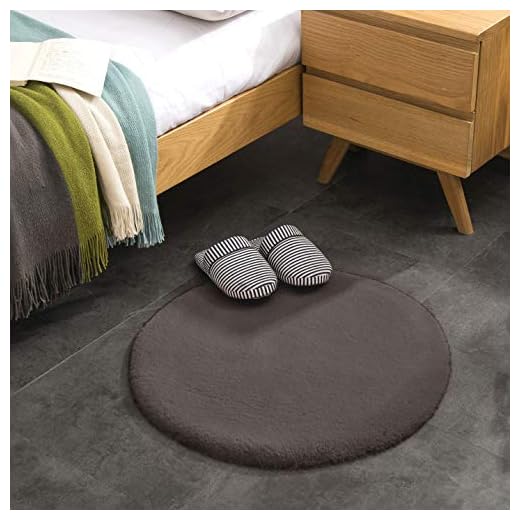 Kort pälsmatta, Fuskpäls, Imitation Kaninpäls | Vardagsrum Sovrum Barnrum | Som en Matta Eller Matta Imiterar en Säng (Mörkgrå, 60 cm - Runda)