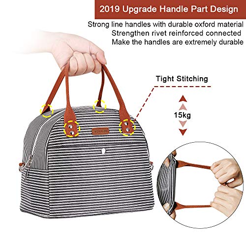 Lunch Bag, Mokaloo Insulated Lunch Box for Women, Multi-functional Lunch Tote Bags with Shoulder Strap, Reusable Thermal Cooler Bag Lunch Container for Women Men Work Picnic, Stripe