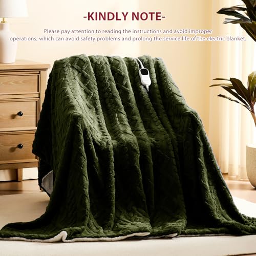 JKMAX Heated Electric Blanket King Size-100"x90" Heating Blanket with 10 Heating Levels & 5 Time Settings Over-Heat Protection,Winter Warmer for Adults with ETL Certification(Green)