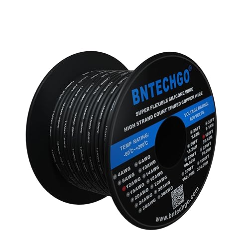 Vista 45 de BNTECHGO Carrete de alambre de silicona calibre 12, 50 pies, color rojo, flexible, 12 AWG, alambre de cobre estañado trenzado